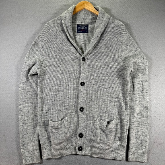 American Eagle Cardigan Sweater Men Large Athletic Fit Gray Knit Button Comfort - Picture 1 of 11
